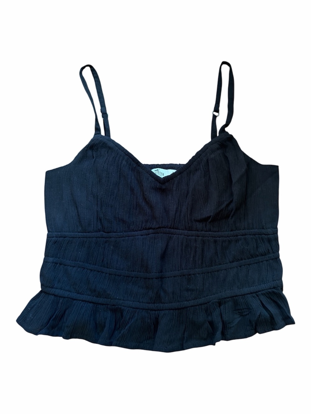 Hollister Black Cropped Ruffle Hem Adjustable Spaghetti Strap Cami Top